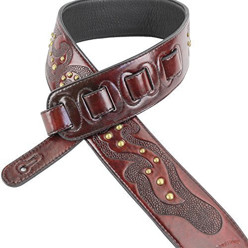 Walker & Williams Ge 211 Antique Mahogany Brown Strap With Viking Tooling & Nailhead Studs