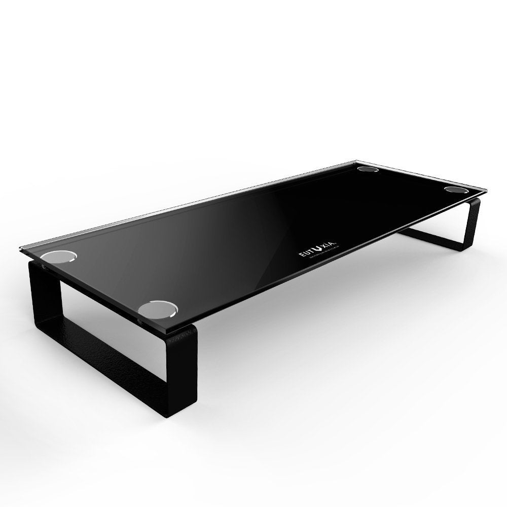 Eutuxia Type S Black Tempered Glass Monitor Stand, Tv, Laptop, Computer, All In One Desktop, Printer Riser [21.75 X 8.25 X 3.25 Inches]