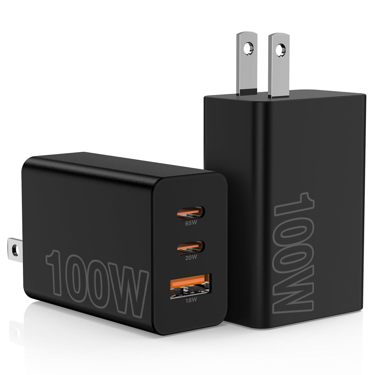 Hzevn 2Pack 100W Usb C Wall Charger Block,3 Port (65W+20W+18W) Super Fast Charging Power Adapter,Multi Usb C Charging Hub Plug C