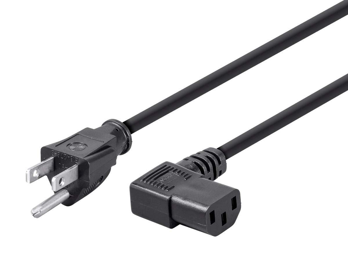 Monoprice 10Ft 16Awg Right Angle Power Cord Cable W/ 3 Conductor Pc Power Connector Socket (C13/5 15P)   Black