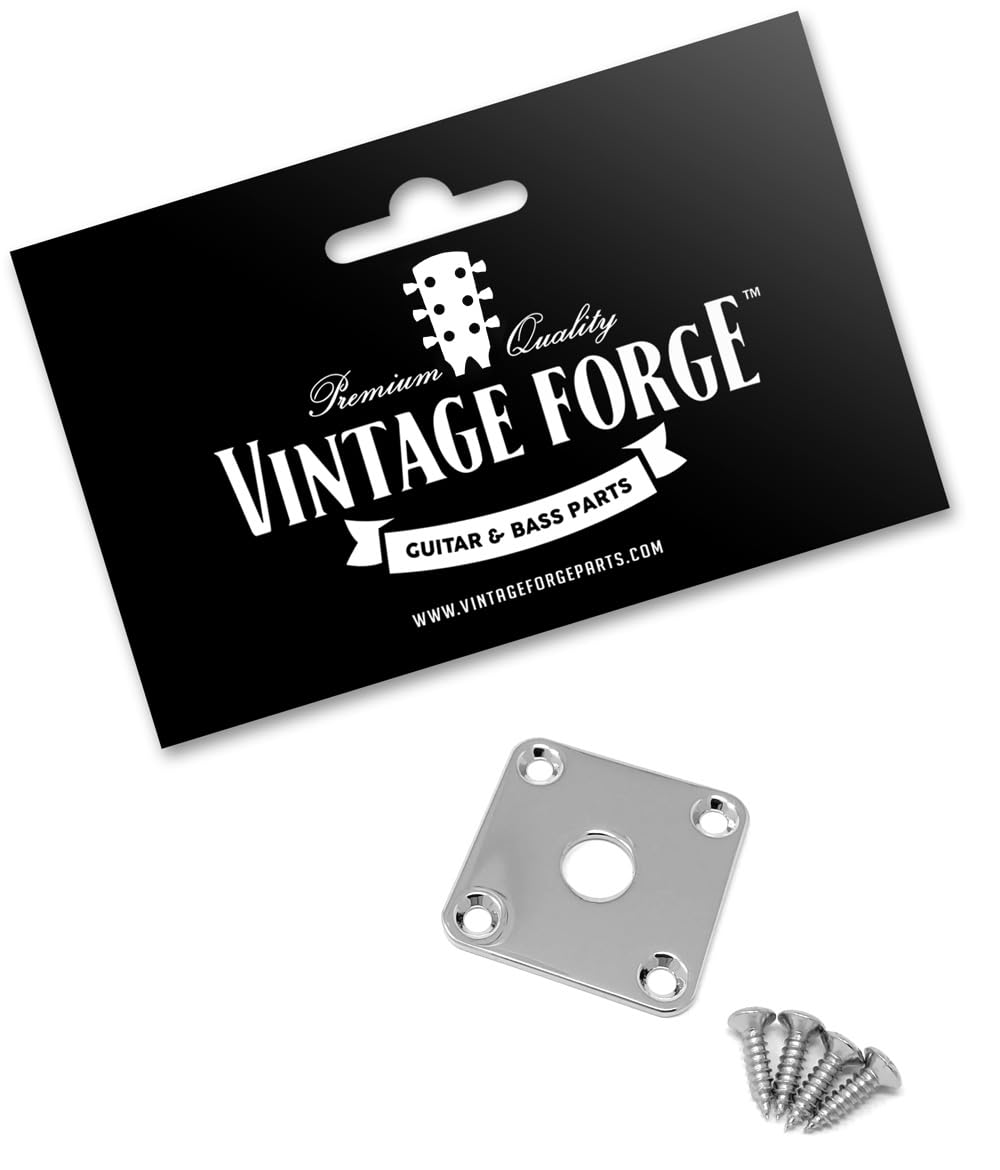 Vintage Forge Chrome Metal Flat Square Jack Plate Compatible With Gibson Les Paul Guitar With Screws Jps40 Chr