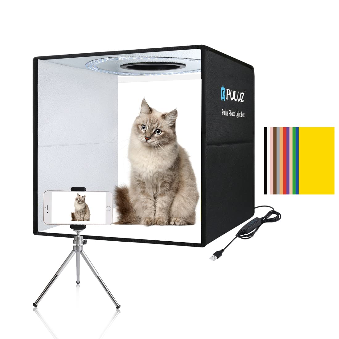 Lightbox, Puluz 15.8''/40Cm Photo Studio Light Box,Adjustable Brightness Portable Picture Box With Led Lights And 12 Colors Phot