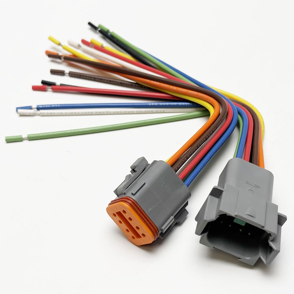 Deutsch Dt 8 Pin Pigtail Kit, 16Awg Nmma Abyc Uscd Certified Boat Rv Wire, 600V, Made In Usa