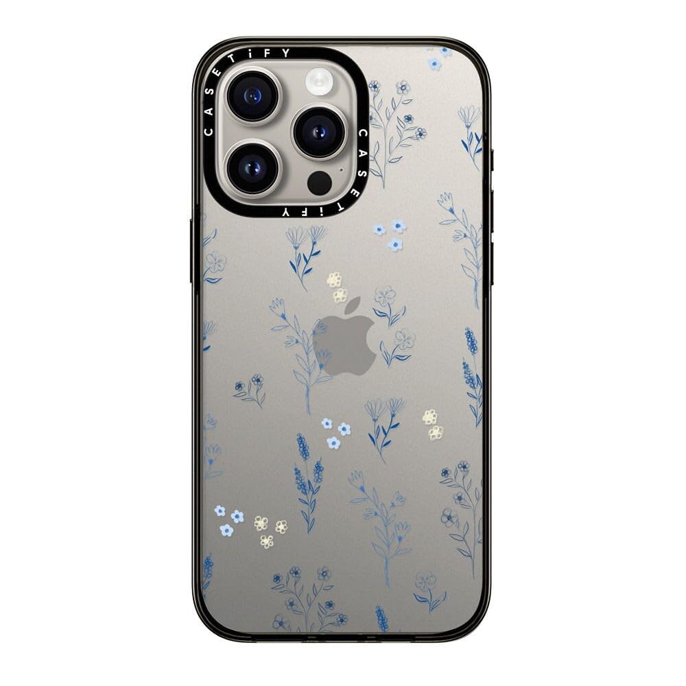 Casetify Compact Case For Iphone 15 Pro Max [2X Military Grade Drop Tested / 4Ft Drop Protection]   Small Blue Flowers   Clear B
