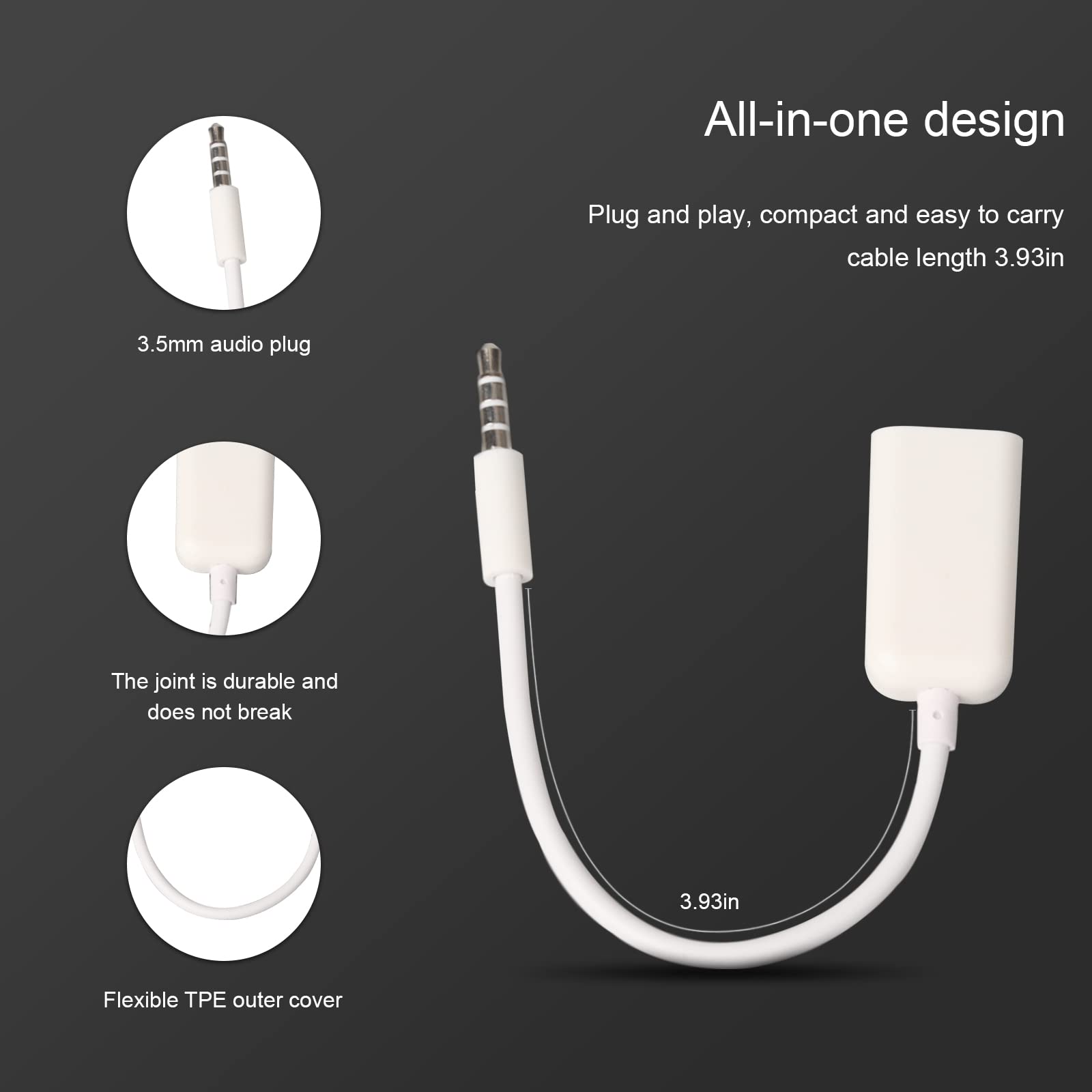 Aux To Usb Adapter 3.5Mm Male Audio Jack Plug To Usb 2.0 Female Converter Cord Cable 2Pack Only Work (Car Need Mp3 Decode Functi