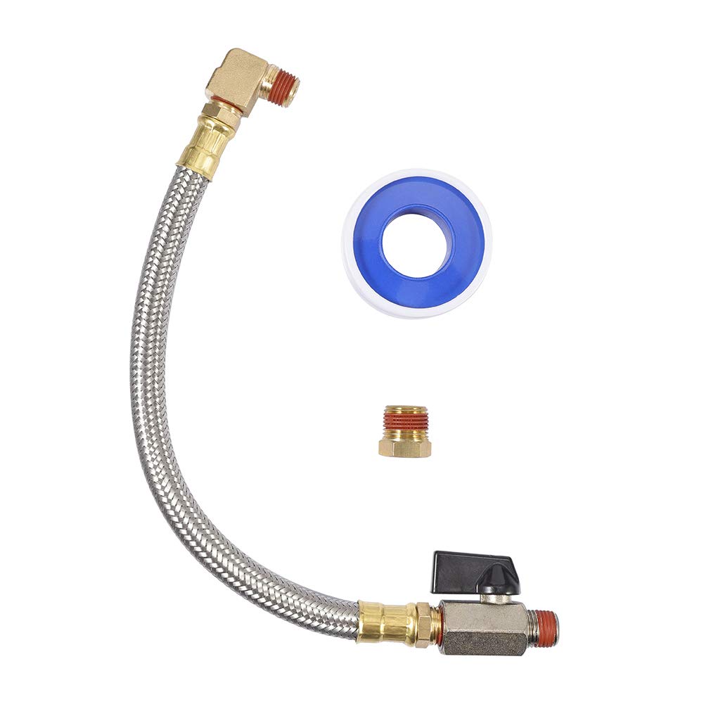 Kbrotech Extended Tank Drain Valve Assembly Kit Flexible Braided Steel Tube 10 Inch 1/4 Inch Npt Pipe Fitting For Air Compressor