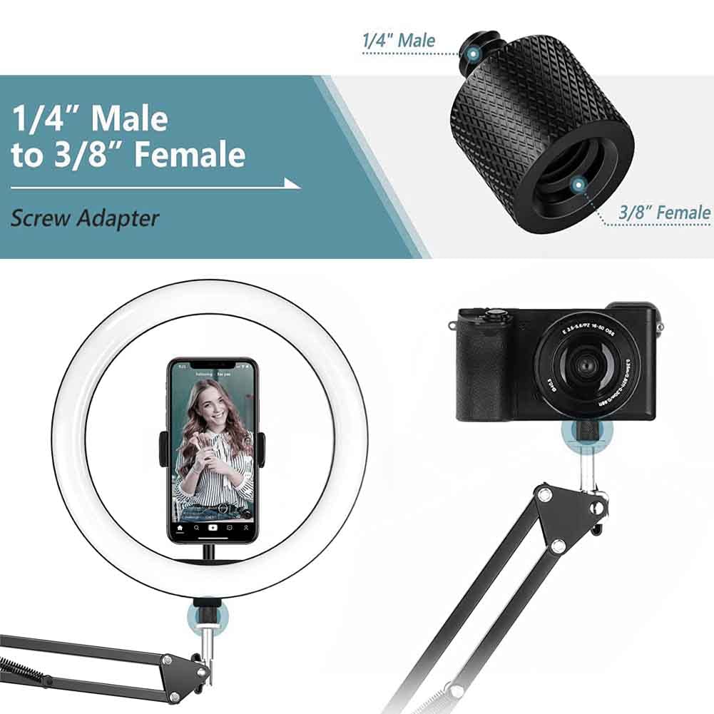 Vizemo 4 Pcs Aluminum Camera Screw Adapter Thread 1/4' Male To 3/8' Female And 3/8' Male To 1/4' Female Adapter Set For Camera Monitor, Tripod, Microphone Mic Stand Mount(4 Pcs)