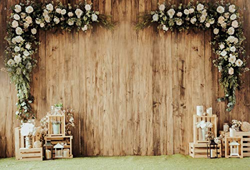 Dashan 7X5Ft Polyester Wedding Backdrop Rustic Floral Wood Wall Bridal Shower Backdrop Birthday Party Reception Ceremony Photogr