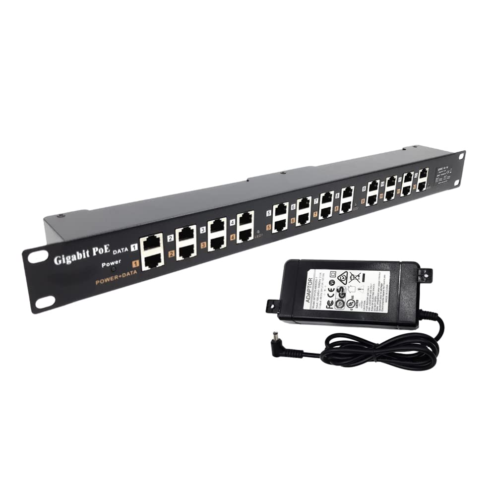 Poe Texas   Poe Injector   12 Port Gigabit Passive Midspan Injector With 48V 120 Watt Ul Power Supply   Power Over Ethernet For