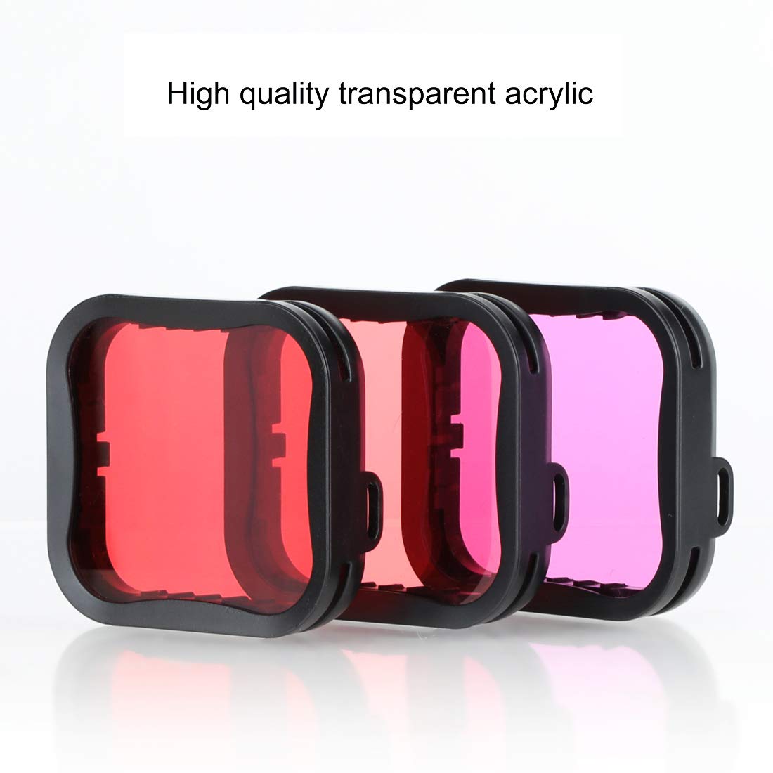 Underwater Camera Dive Filters For Gopro Hero 5, 6 And 7 Black Super Suit Waterproof Housing Case In Red, Light Red, And Magenta