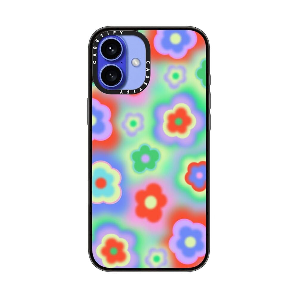 Casetify Compact Case For Iphone 16 Plus [Lightweight / 4 Ft. 2X Military Grade Drop Protection/Slim]   Acid Flowers   Clear Bla