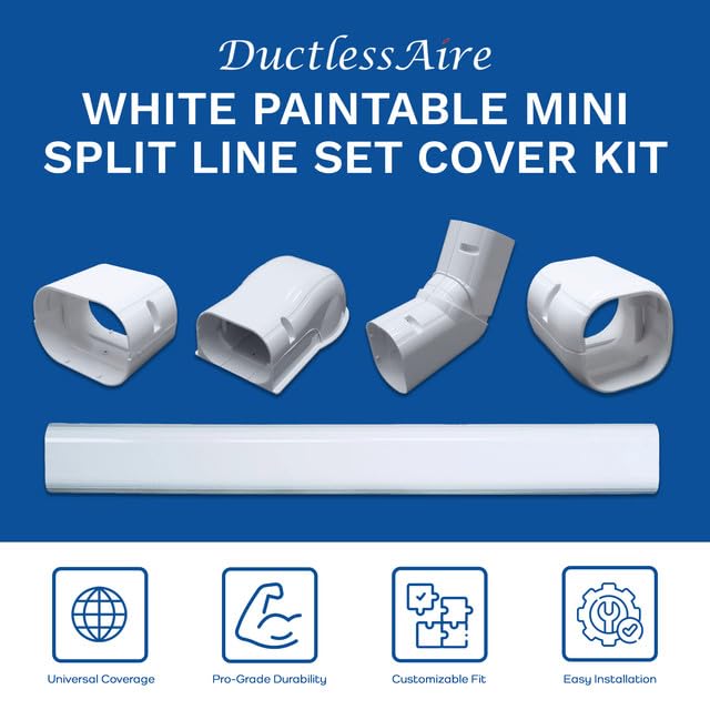 Ductlessaire White Paintable Mini Split Line Set Cover Kit   Cover For Ductless Mini Split Ac & Heating System   Easy To Install