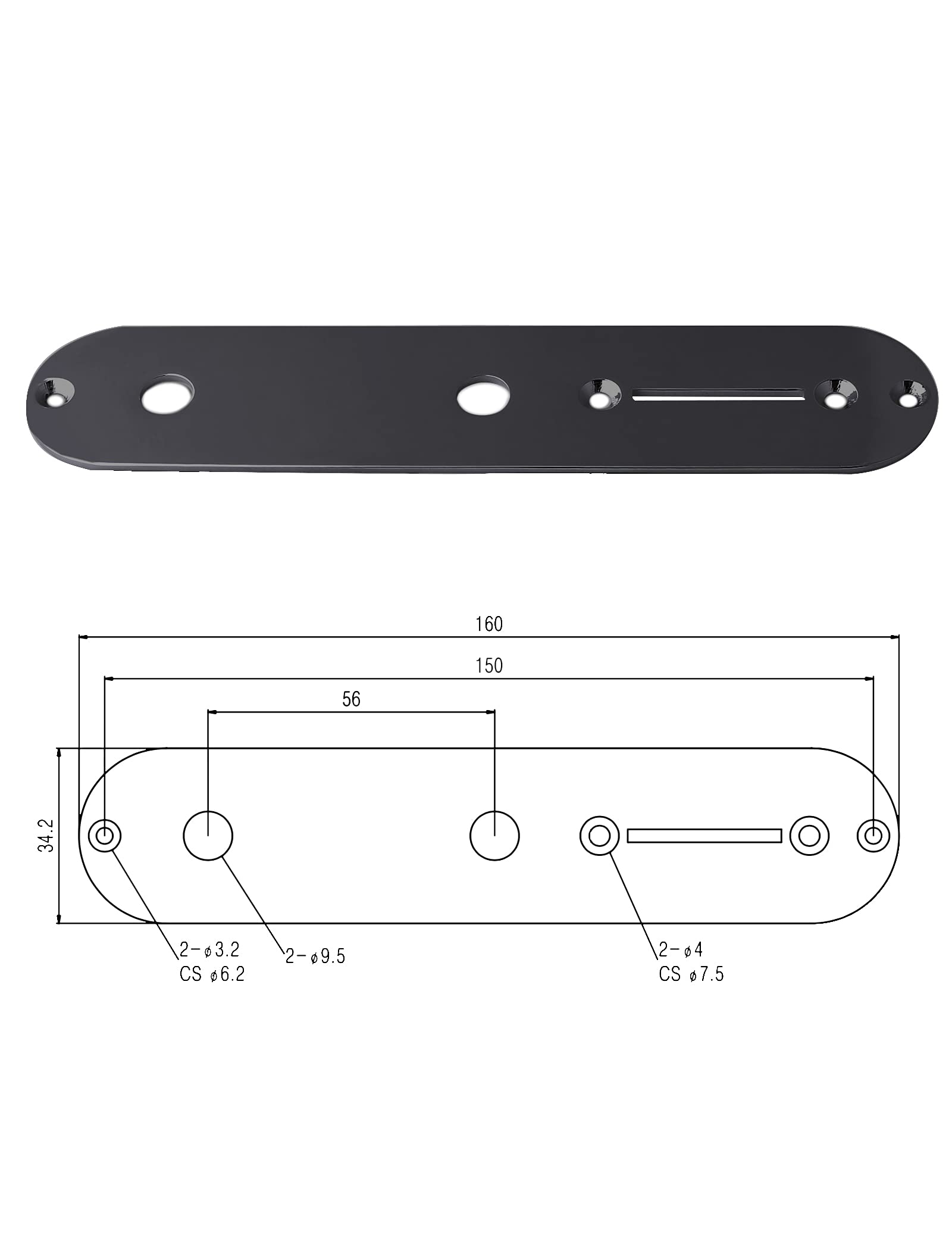 Rubatone Guitar Control Plate for Fender Telecaster, Metal 34.2mm, Black, Model HC011