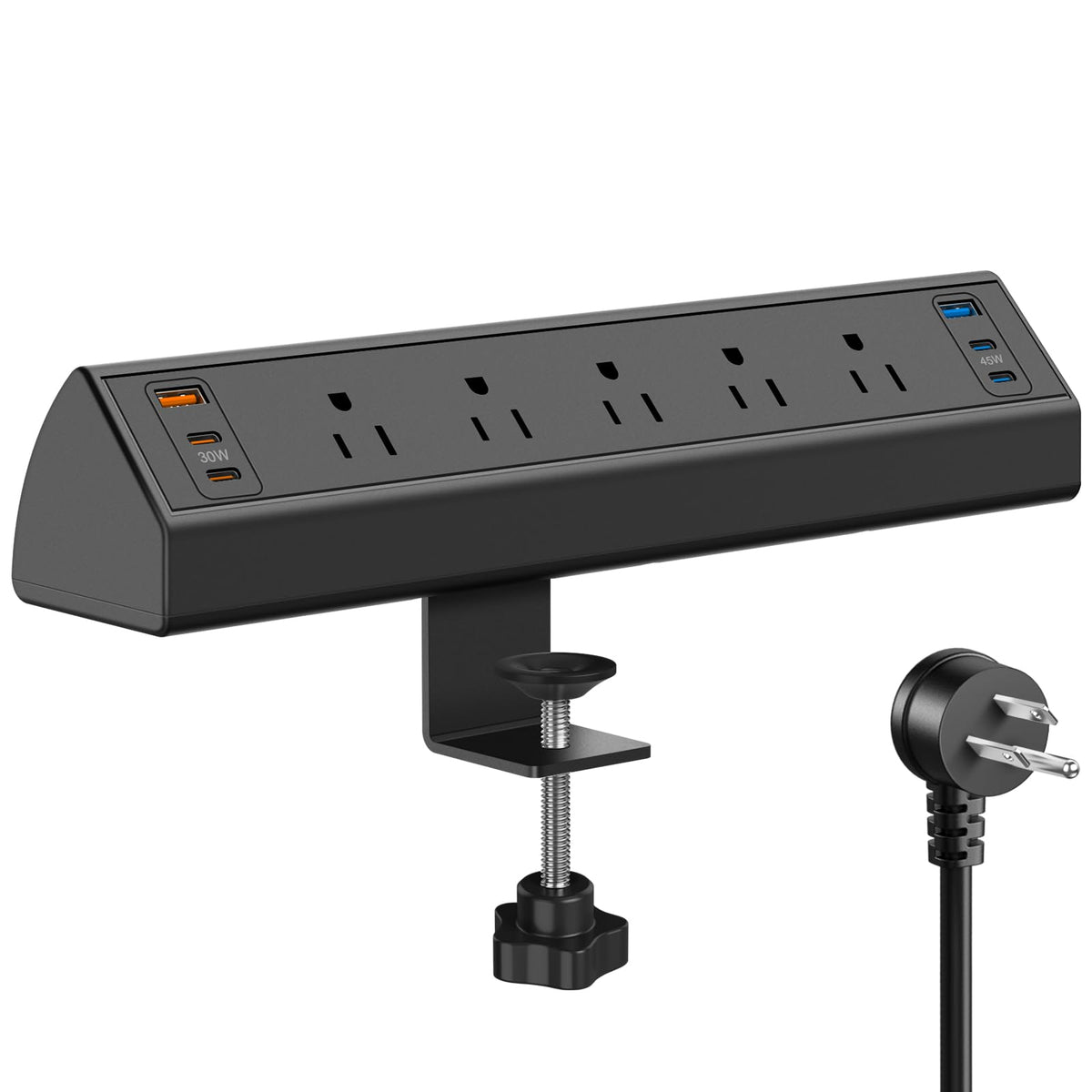 Desk Clamp Power Strip Usb C,75W Total Fast Charging Station,45W Usb-C And 30W Usb-C Ports,Desk Edge Mount Power Strip 6-Usb,5 A