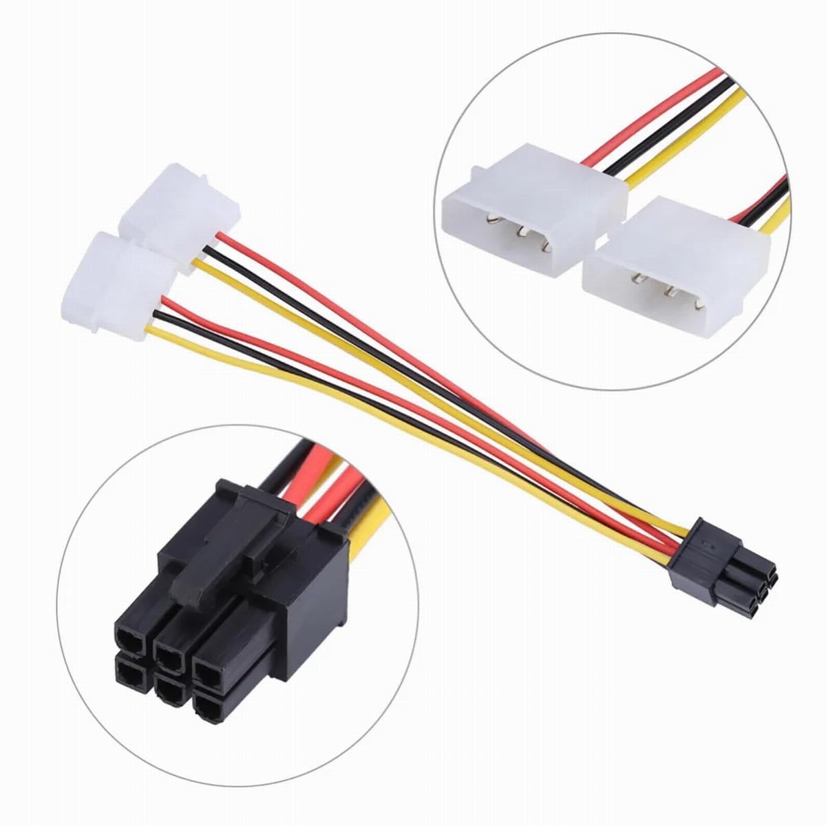 chenyang Dual 4Pin IDE to 6Pin PCIe Graphics Card Power Adapter Cable Copper Black 20cm