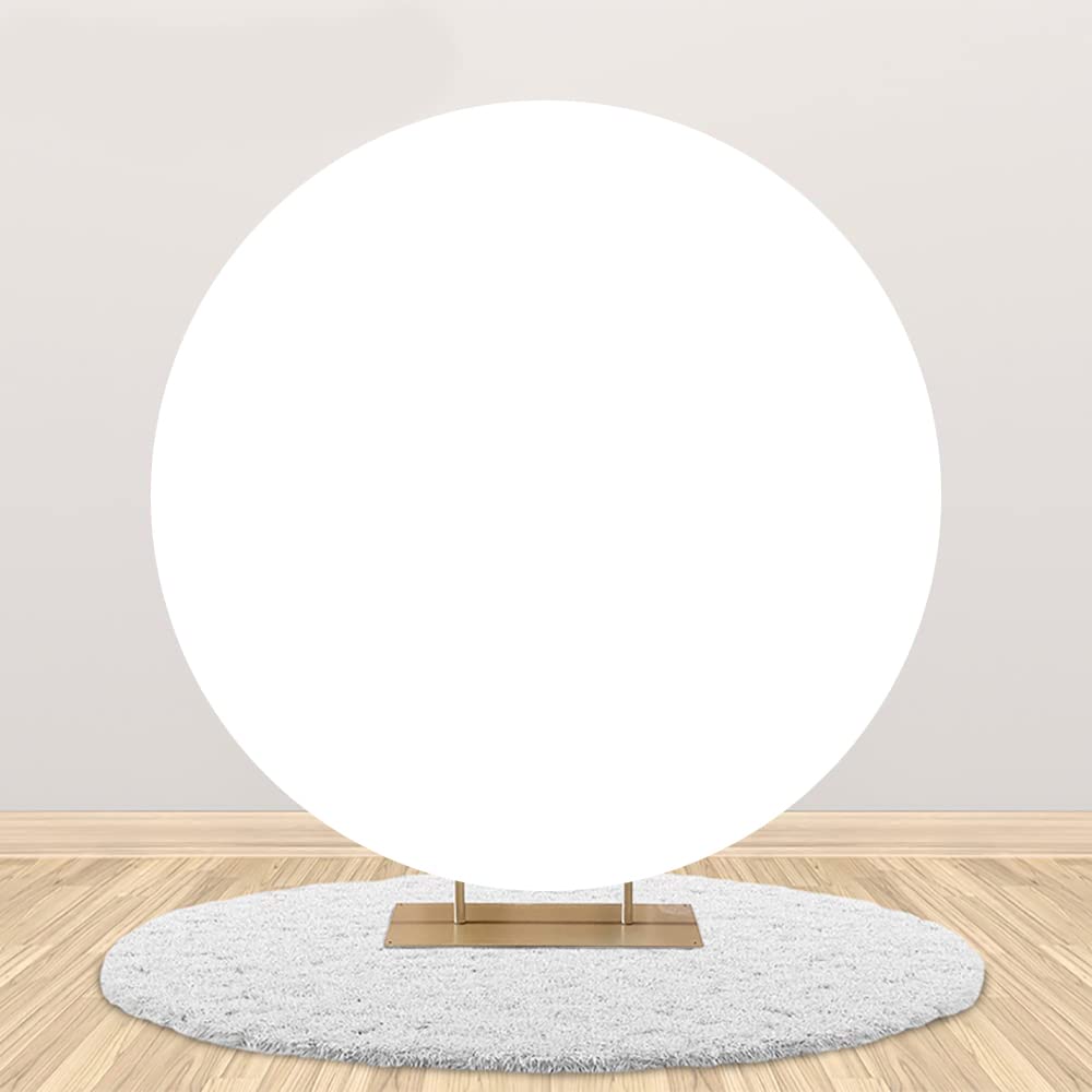Laeacco 8.2X8.2Ft Pure White Round Backdrop Cover Polyester Soft Fabric Solid White Circle Backdrop Baby Shower Birthday Party C