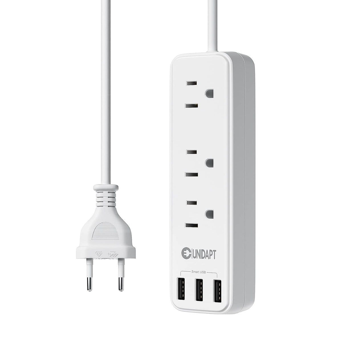 European Travel Plug Adapter, Unidapt International Power Strip, Us To Europe Usb Extension Cable, Plug Adapter For Eu With 3 Us