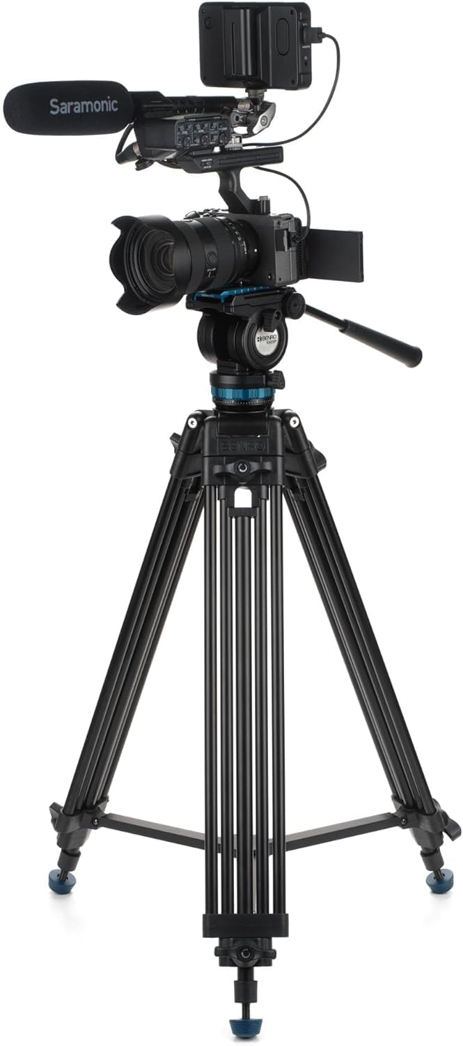 Benro Kh25Pc Video Tripod With Head, 15Lb Payload, Continuous Pan Drag, Anti-Rotation Camera Plate (Kh25Pc)