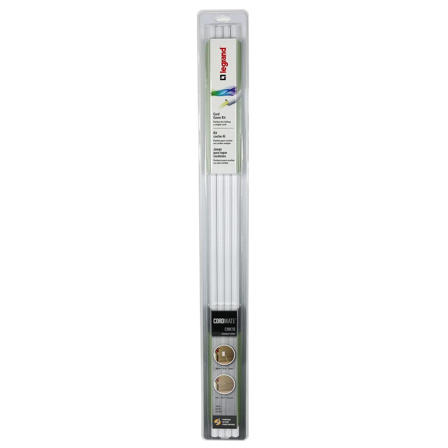 Legrand   Wiremold Kit Cordmate, Organizer And Hider, Cover, Concealer, And Protector For Wall, Single Cord, Cmk10, Paintable