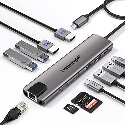 Lemorele 11 In 1 Usb C Laptop Docking Station Dual Monitor Hub Adapter W/ 2 Hdmi 4K, 100W Pd, Ethernet, Sd/Tf, 2 Usb 3.0, 2 Usb 