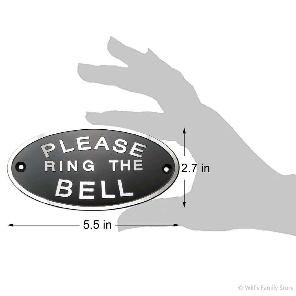 Please Ring The Bell Aluminium Doorbell Sign With Screws Black And Silver 5.5X2.7 Inch