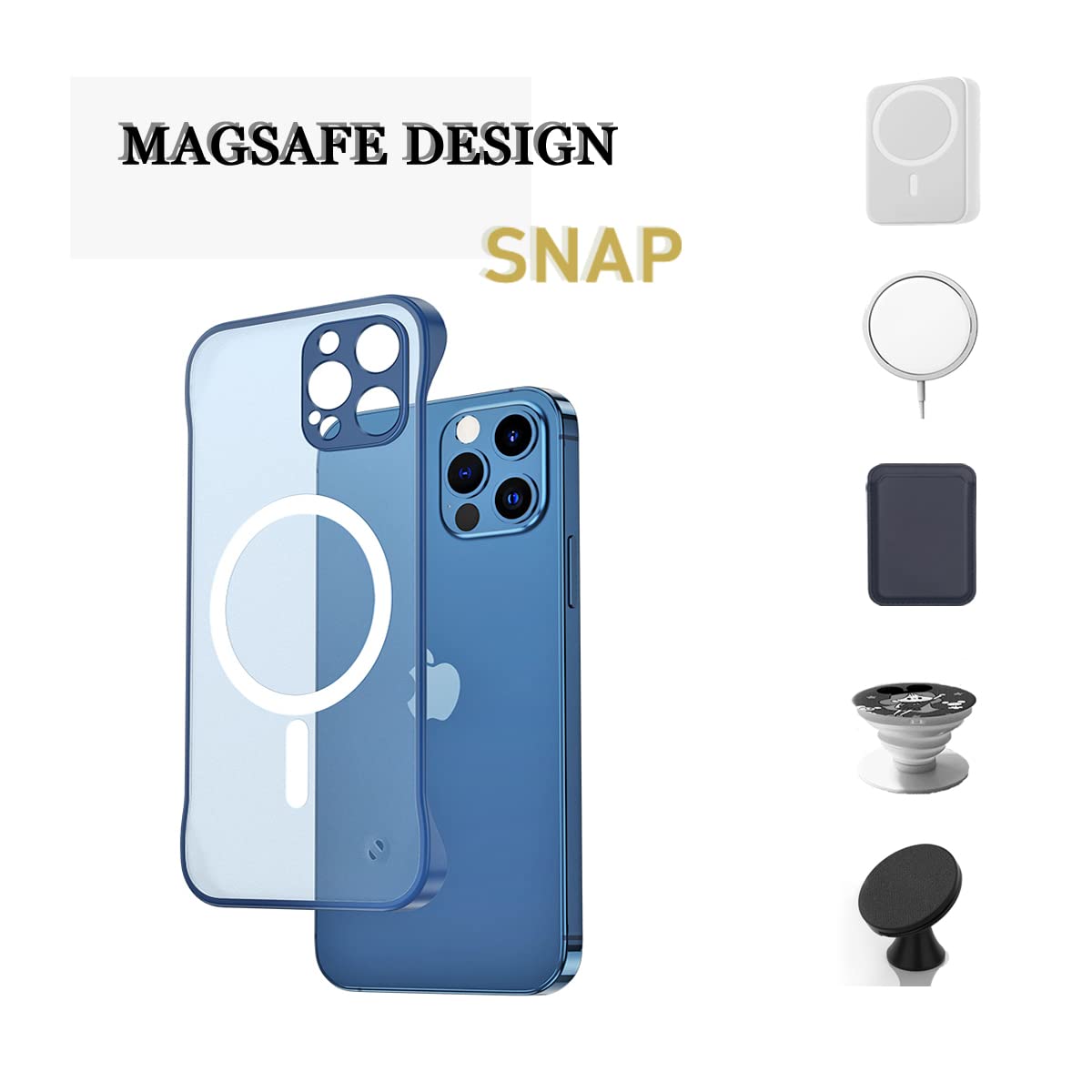 Galapple Ultra Thin Frameless Magnetic Case For Iphone 14, Blue Matte Minimalist Case With Shockproof Corner& Finger Loop String