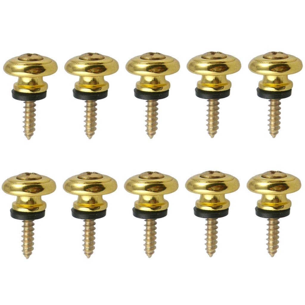 MERISHOPP 10 Pieces Acoustic Guitar Bass Strap Lock End Pins Pegs Strap Buttons Gold|AcousticElectric Guitar|Electric Guitar|Gu