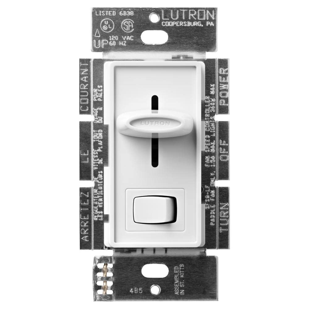 Lutron Skylark 1.5 Amp Single Pole 3 Speed Slide To Off Fan And Light Control, Sfsq Lfh Wh, White