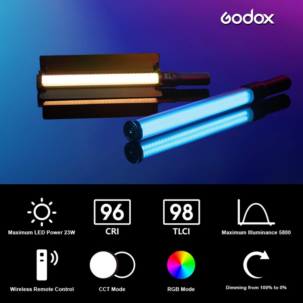 Godox Lc500R Rgb Led Light Stick, 2500K 8500K Adjustable, 360 Full Color, 14 Fx Lighting Effects, Cri 96 Tlc I98 Accurate Color,