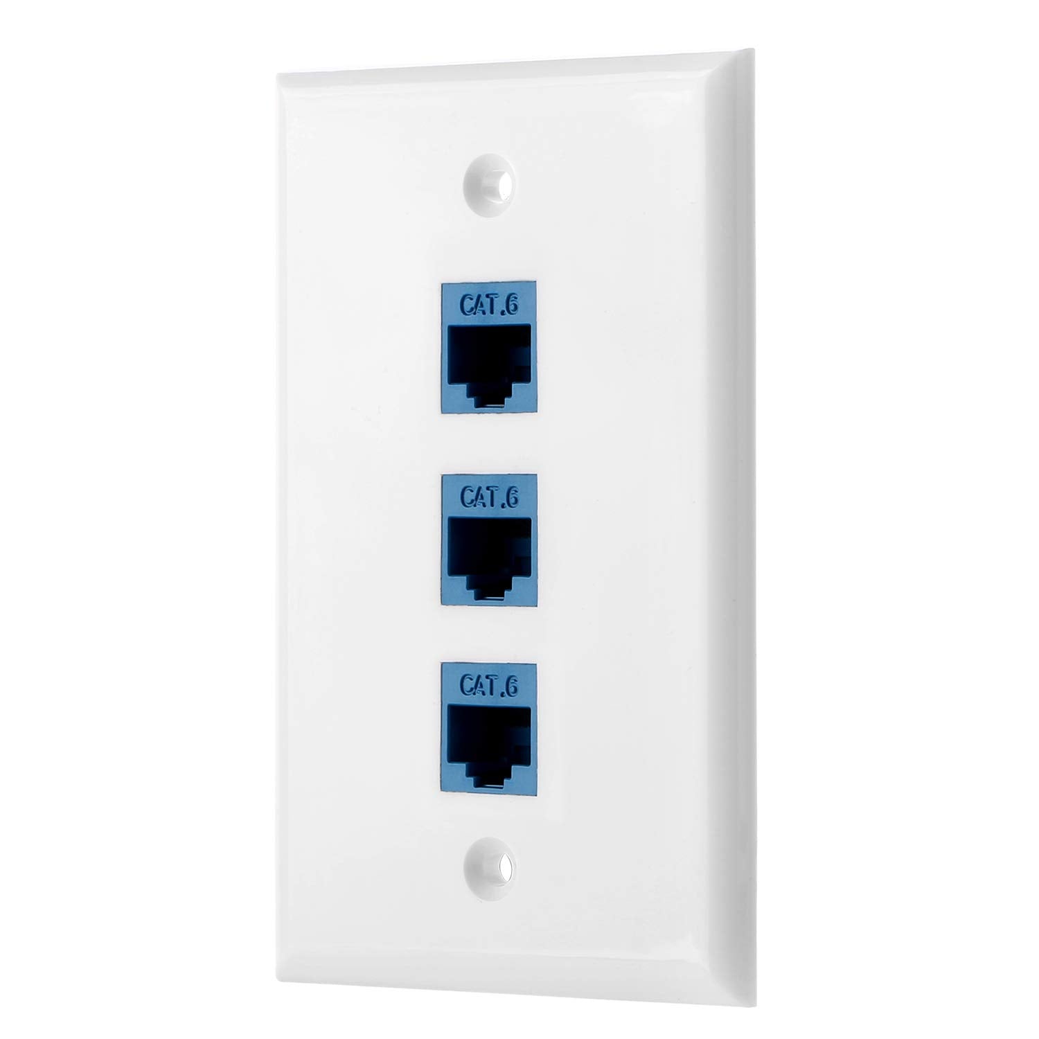 Pokivir   Cat6 Keystone Ethernet Wall Plate Female To Female   White (3 Port)