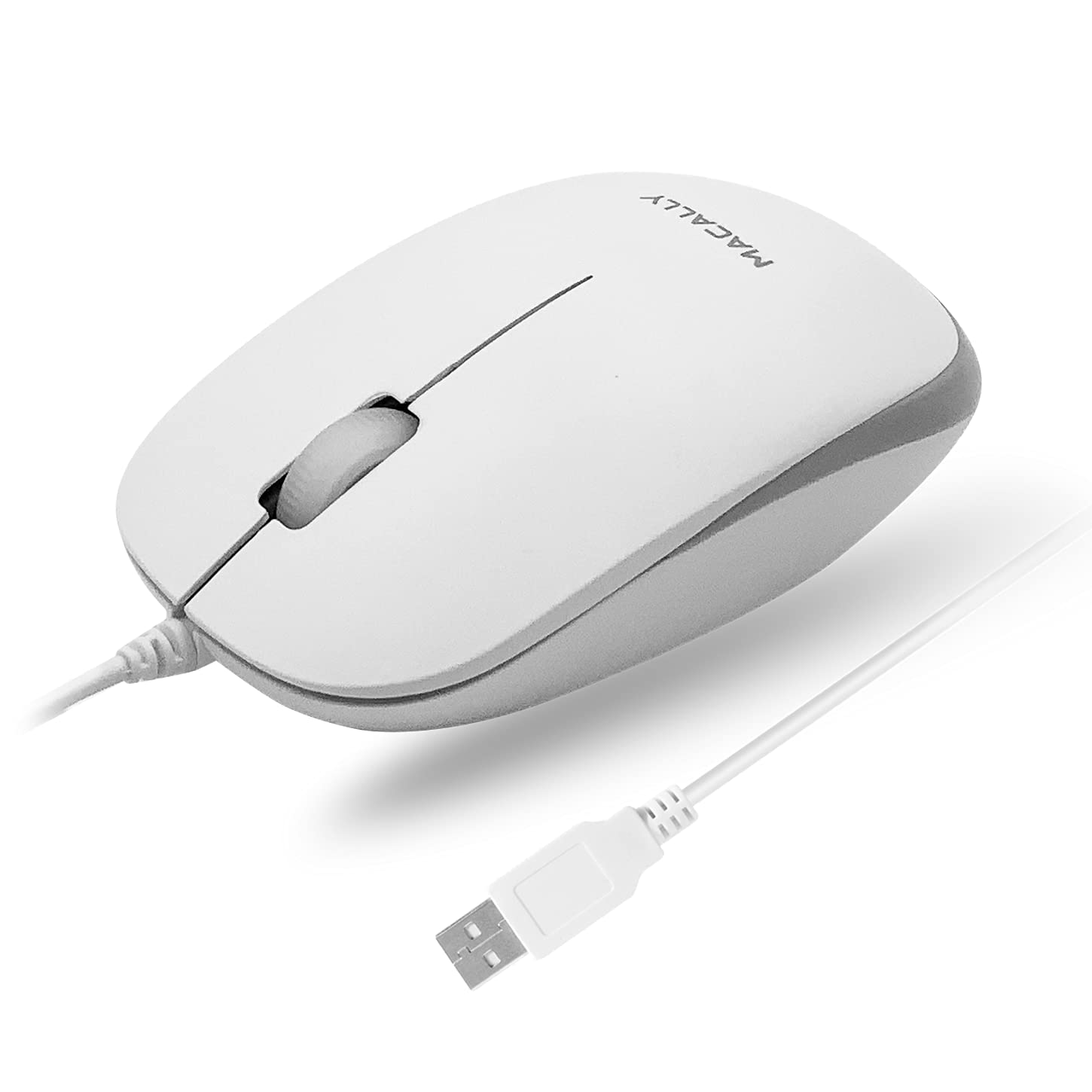 Macally USB Wired Mouse for Mac and Windows  Simple 3 Button Corded Computer Mouse Wired, Scroll Wheel Layout with Long Wire Co