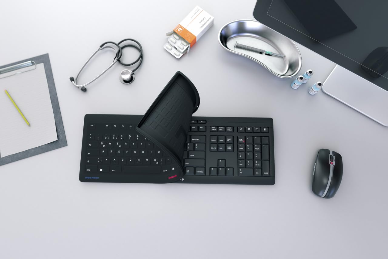 Cherry Stream Protect Wireless Keyboard For The Medical Industry Full Size Removable Cover For Hospital, Dentist, Cleanroom, Lab