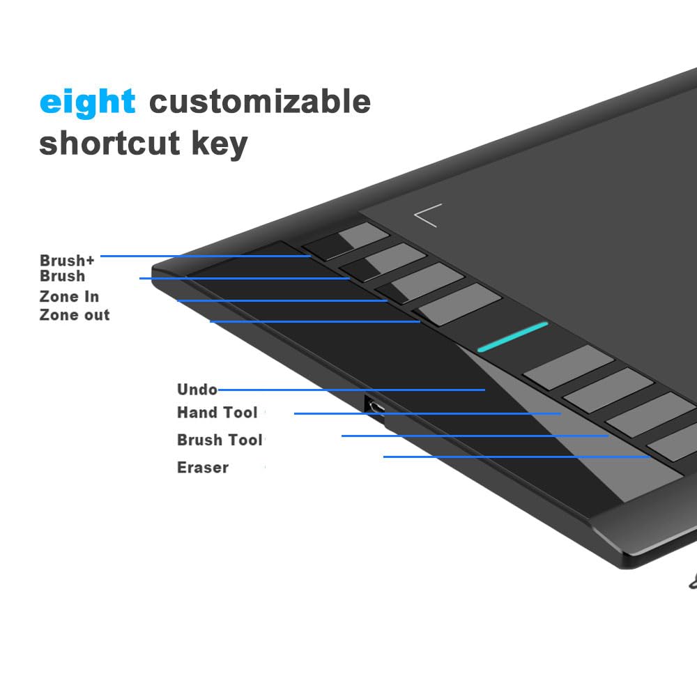 Ugee Graphics Drawing Tablet, M708 V2 10X6 Inch Ultra Thin Large Graphics Drawing Tablets Art Pad With 8 Hot Keys 8192 Level Bat