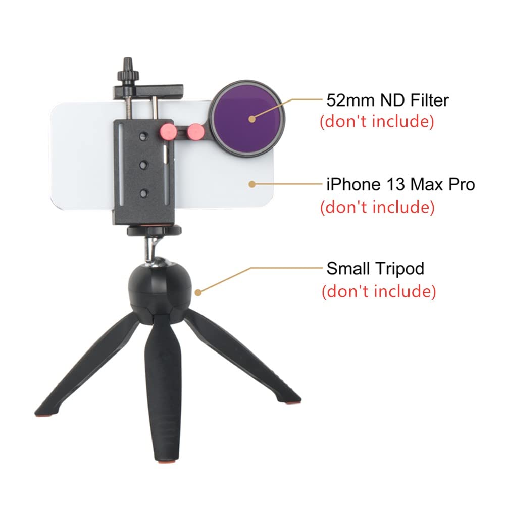 Came Tv Aluminum Phone Tripod Mount W 52Mm Adapter For Filter And Lens W Cold Shoe Mount,Adjustable Clamp For Iphone 14 13 12 Pr