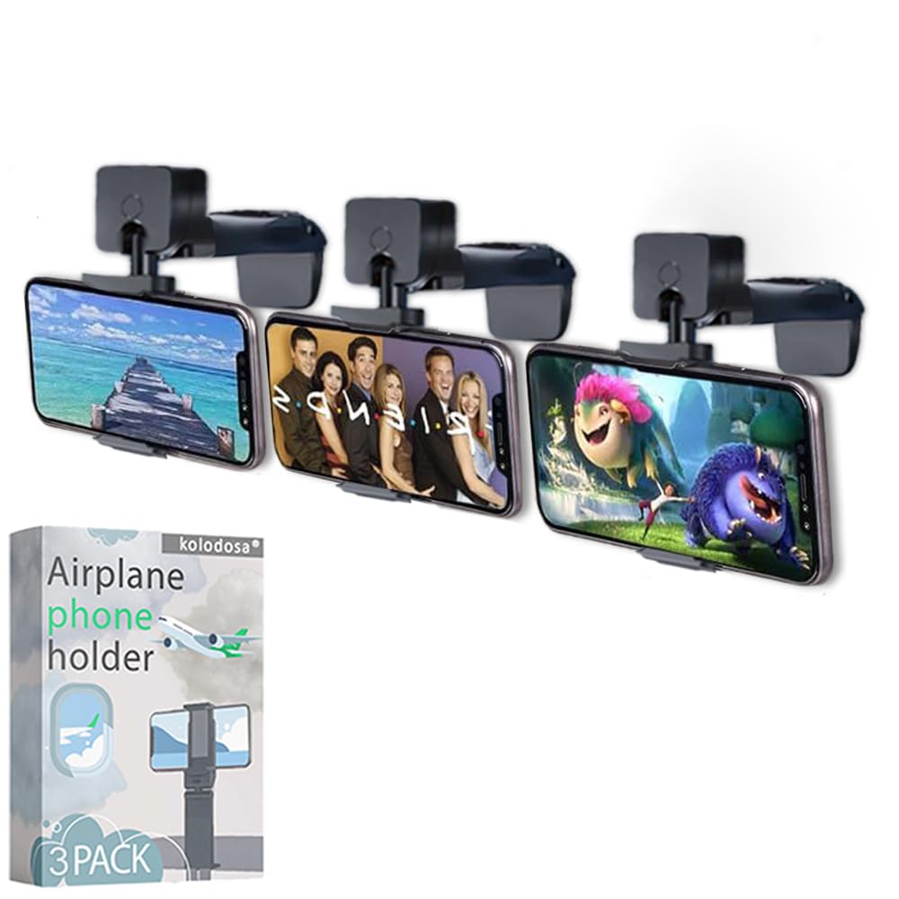 Kolodosa 3 Pack Airplane Phone Holder Travel Essentials Accessories Cruise Car Mount Cell Stand Air Plane Table Seat Desk Flight