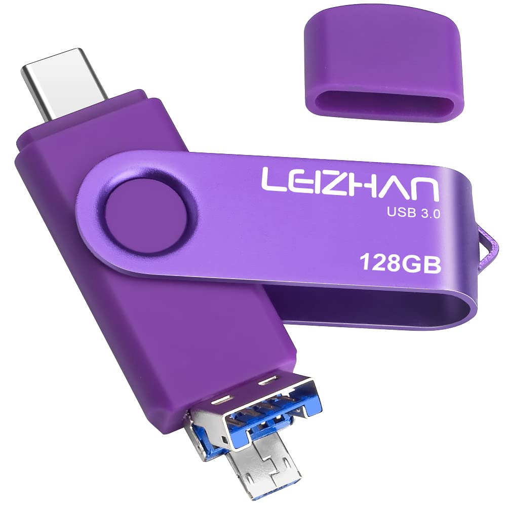 Leizhan 128Gb Flash Drive 3 In 1 Type C/Micro/Usb 3.0 Otg Flash Drive High Speed Memory Stick Thumb Drive Compatible With Samsung Galaxy,Hua Wei,Lg,Google Pixel, More Android Smartphone, Tablet, Pc