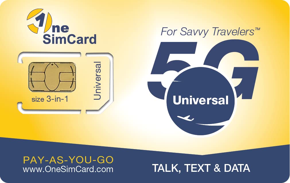 OneSimCard Universal E 3-in-one SIM Card for use in over 200 Countries with $5 credit. Voice, Text and Mobile Data as low as $0.