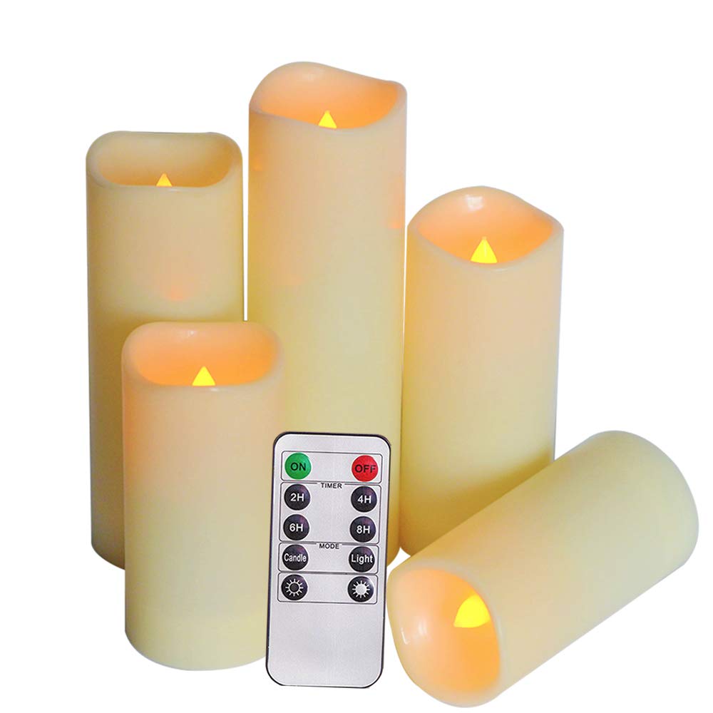 Sweetime Outdoor Waterproof Flameless Candles With Timer Controller   Led Flickering Pillar Plastic Weatherproof Candles,Slim El