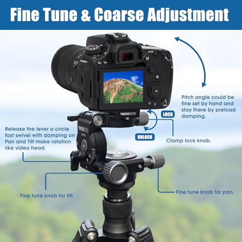 Vertecfoto Geared Tripod Head  Provide Smooth Fine Tune & Quick Coarse On Pan&Tilt, Wobble Free; Perfect Choice For A Camera & S