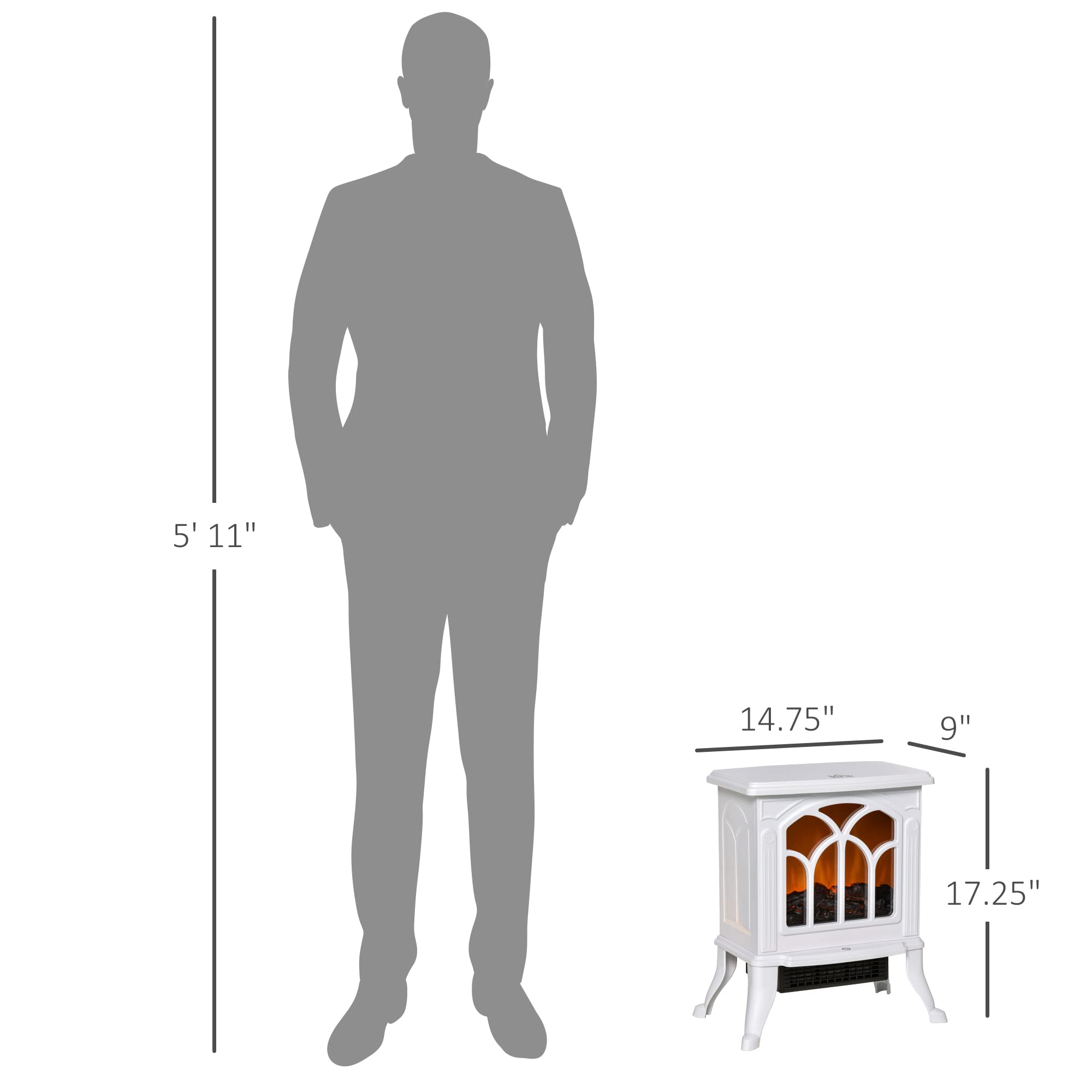 Homcom 17'' Freestanding Electric Fireplace Stove, Fire Place Heater With Realistic Logs And Flame Effect And Overheat Protectio