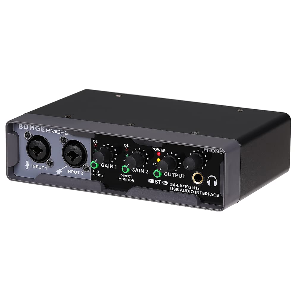 BOMGE USB Audio Interface(32bit/192 kHz) with XLR,phantom power,Direct Monitoring,Loopback for PC Recording,Streaming,Guitarist,