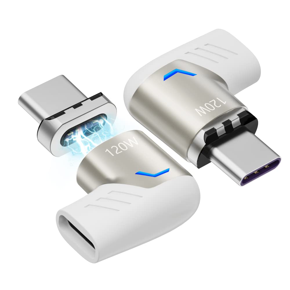 Sheeast Magnetic Usb C Adapter Right Angle 2 Pack 100W Usb C Magnetic Adapter Fast Charging 5Pin 480Mbps Data Transmission, Whit
