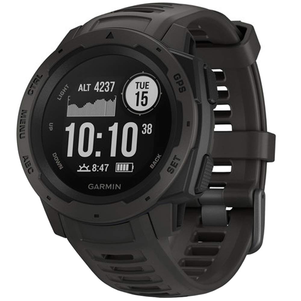 Garmin Instinct, Rugged Outdoor Watch With Gps, Features Glonass And Galileo, Heart Rate Monitoring And 3-Axis Compass, Graphite