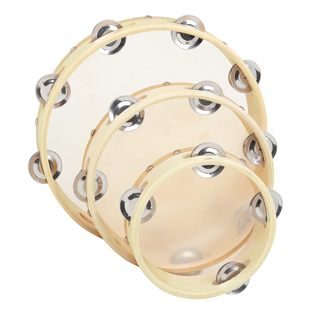 HEALLILY 3Pcs Tambourine Hand Bell Drum Bell Jingles Rhythm Shaking Bell Percussion Musical Educational Toy for KTV Party Kids G