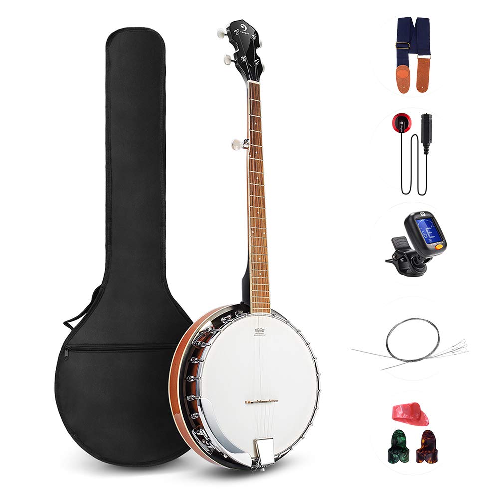 Vangoa 5 String Banjo Remo Head Closed Solid Back With Beginner Kit, Tuner, Strap, Pick Up, Strings, Picks And Bag