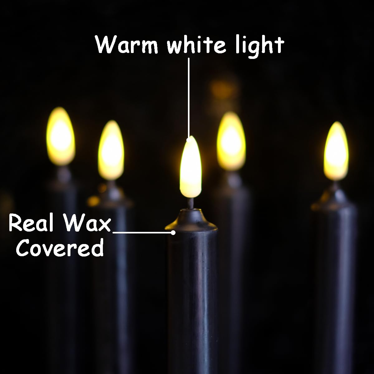 Nonno & Zgf 6Pack Real Wax Black Flameless 8'' Battery Powered Windows Candles With Remote And Timer & Candlestick. Removable Bl