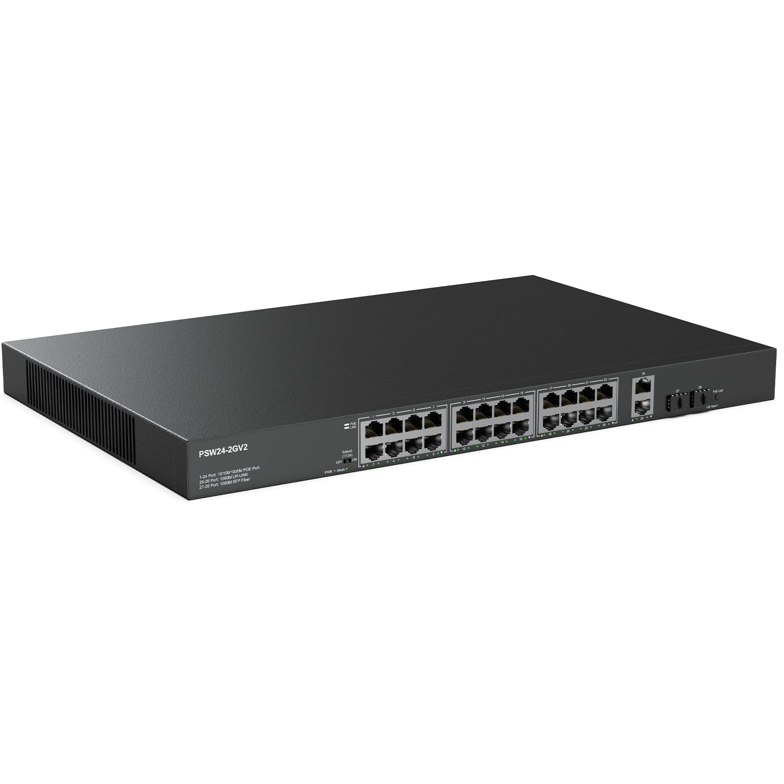 24 Port Full Gigabit Poe Switch With 2 Gigabit Sfp Uplink Ports, Total Budget 400W, 48V Standard Poe, 803.Af/At Compliant, Unman