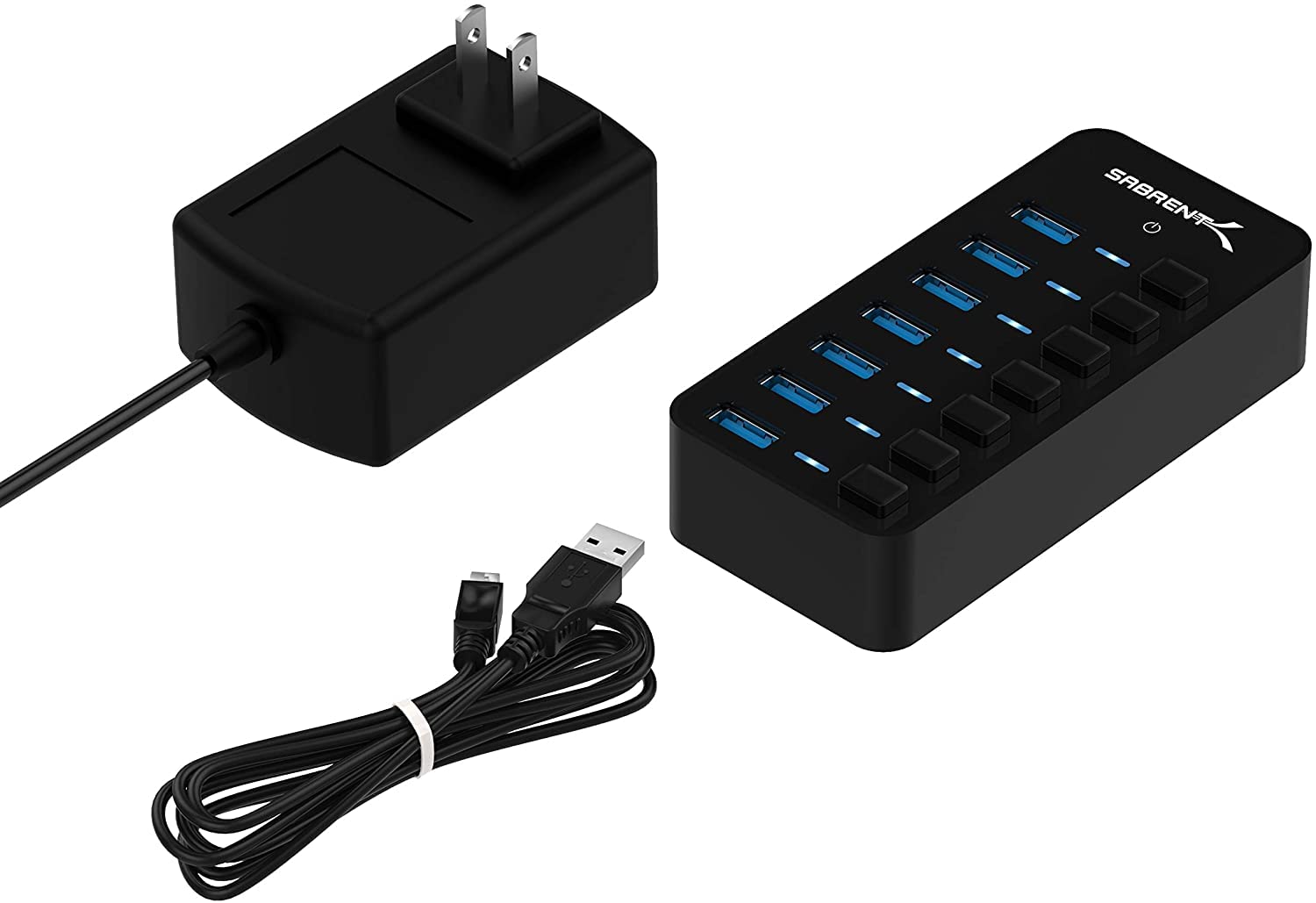 Sabrent 36W 7 Port Usb 3.0 Hub With Individual Power Switches And Leds Includes 36W 12V/3A Power Adapter (Hb Bup7)