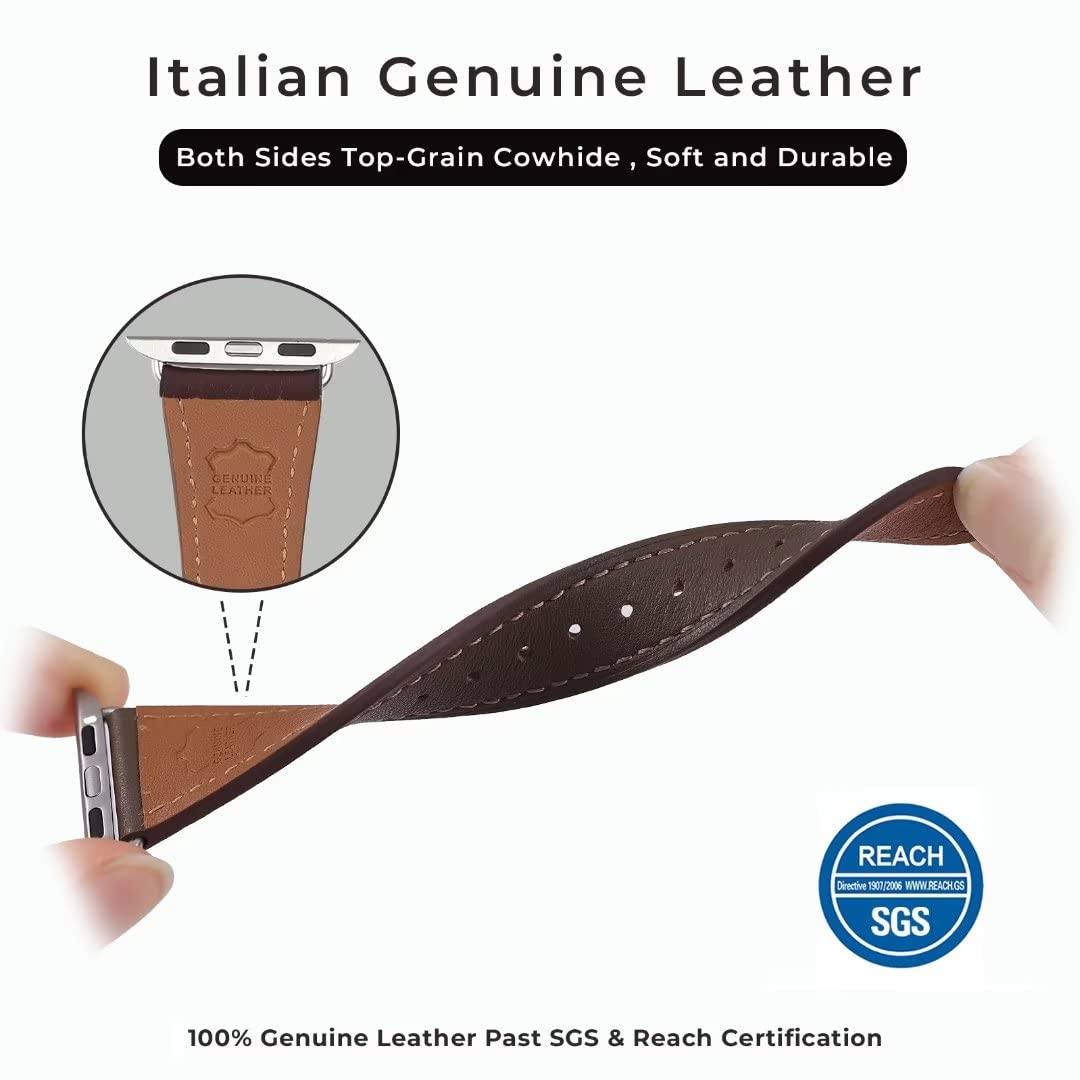 Handodo Women Slim Leather Band Compatible With Apple Watch Series 9/8/7/6/5/4/3/2/1/Se   Top Grain Calfskin Leather Replacement