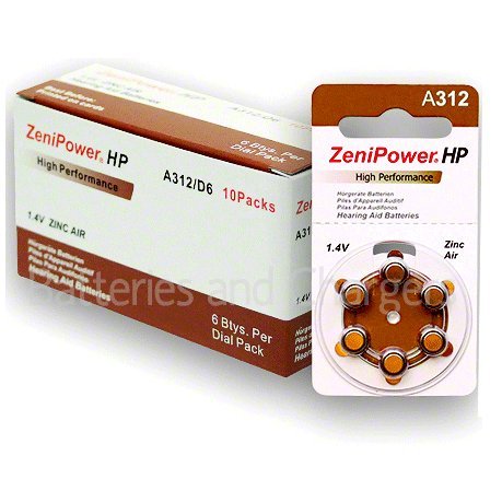Zenipower Zinc Air Hearing Aid Battery Size 312 (60 Batteries)